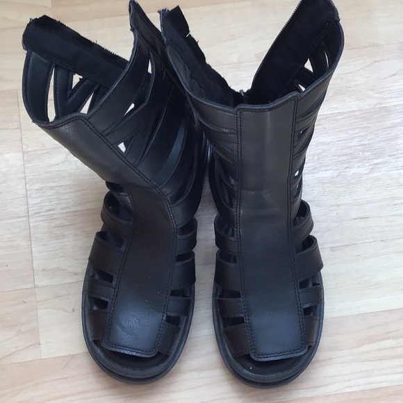 Black Vegan Strappy Boots Size 36 Zip Up - Picture 3 of 8